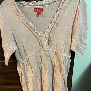 Elle Women's Blush Lace Trim Blouse